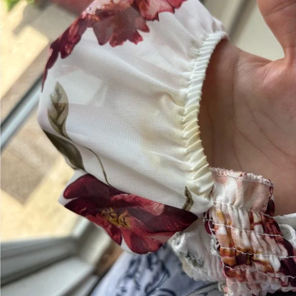 Buckle Willow & Root white floral smocked off shoulder long sleeve maxi dress - Picture 5 of 5